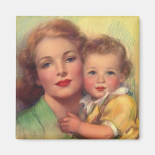 Íman Retrato de Família Mãe e Filho Antigo