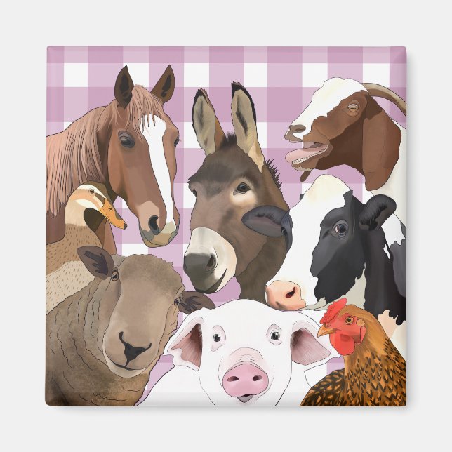Íman Retrato de Fazenda Cóctil - Verificação Gingham -  (Frente)