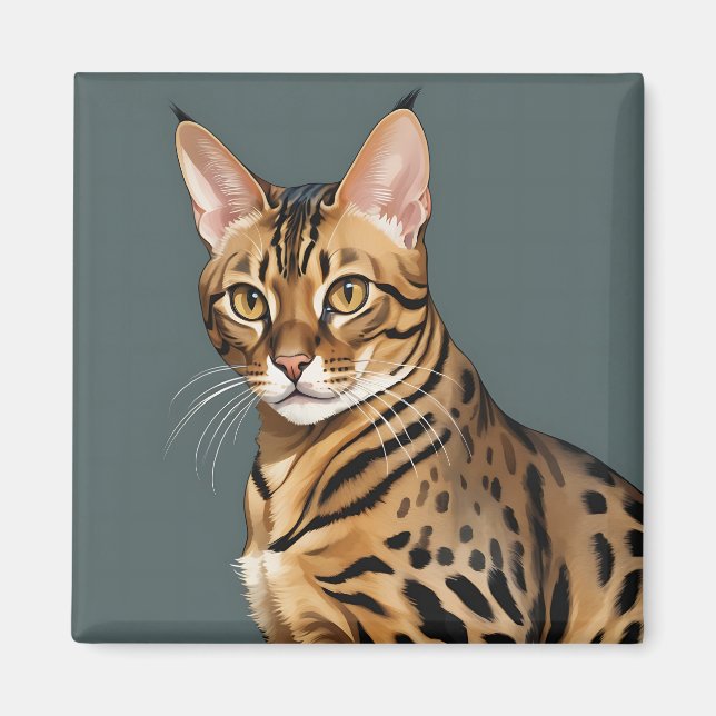 Íman Retrato de Gato Bengala Dinâmico com Pontos Distin (Frente)