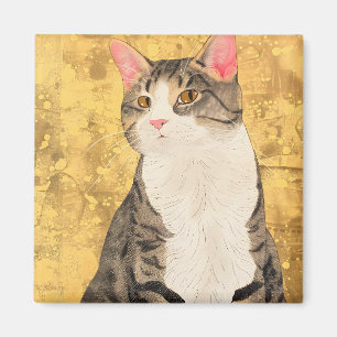 Íman Retrato de Gato Branco da Cinza Vintage