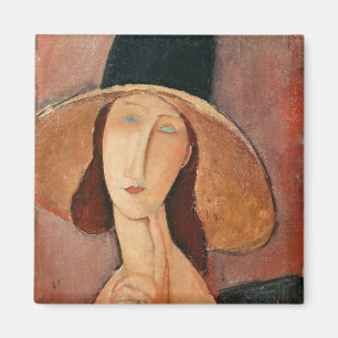 Íman Retrato de Jeanne Hebuterne em um chapéu grande