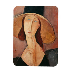Íman Retrato de Jeanne Hebuterne em um chapéu grande