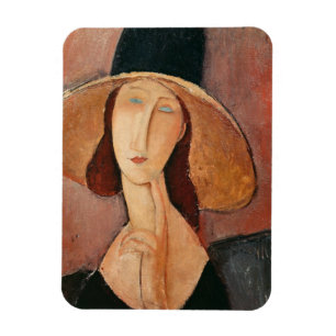 Íman Retrato de Jeanne Hebuterne em um chapéu grande