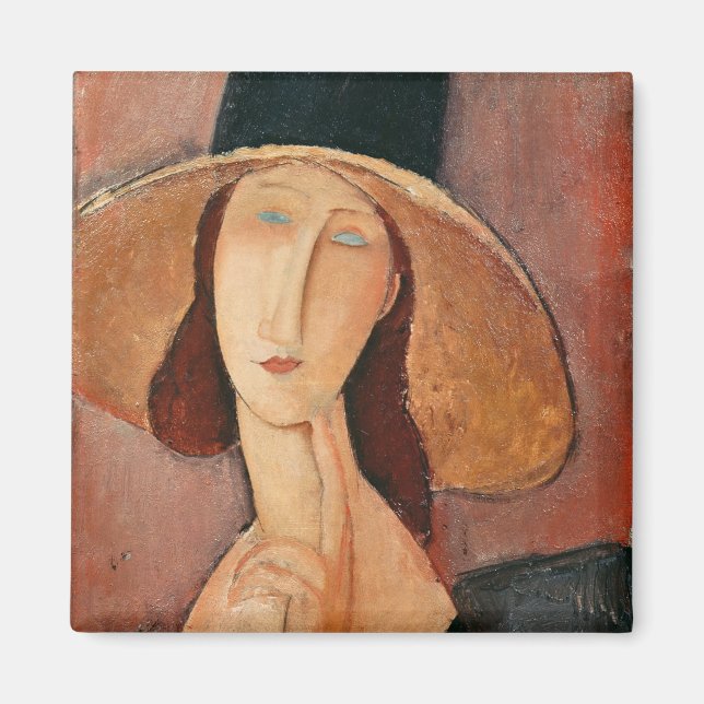 Íman Retrato de Jeanne Hebuterne em um chapéu grande (Frente)