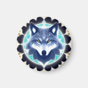 Íman Retrato de Lobo com Olhos Dourados Intensos
