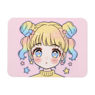 Íman Retrato de Menina Estrela Pastel Kawaii