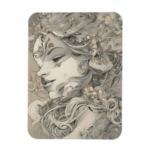 Íman Retrato de Mulher Art Nouveau Inspirado no Vintage