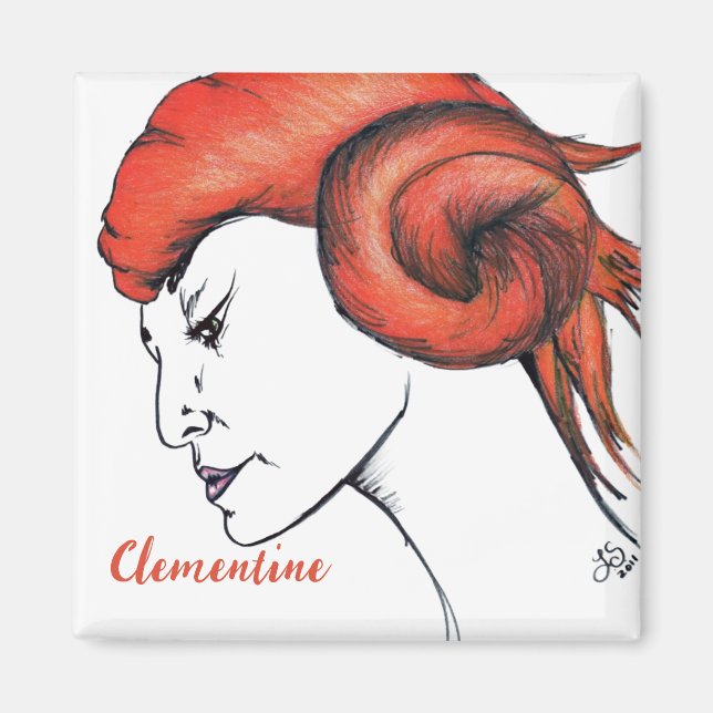 Íman Retrato de mulher com cabelo laranja em estilo Pop (Frente)