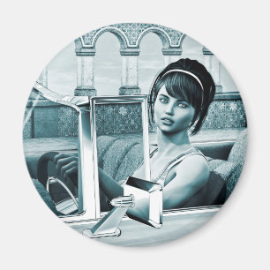 Íman Retrato de Mulher Glamour Azul Vintage