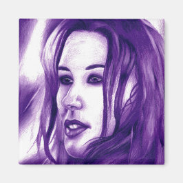 Íman Retrato de Mulher Púrpura Arte Original