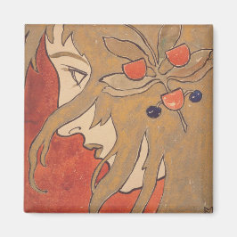 Íman Retrato de uma Bela Menina em Vermelho (Art Nouvea