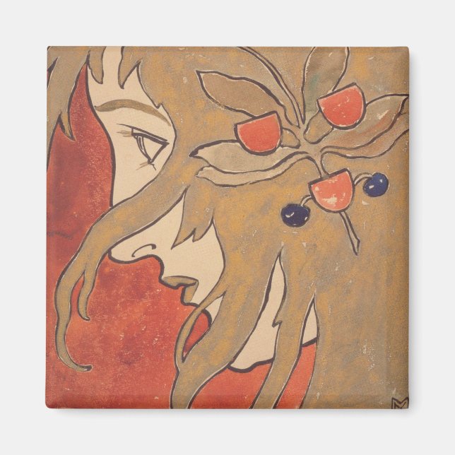 Íman Retrato de uma Bela Menina em Vermelho (Art Nouvea (Frente)