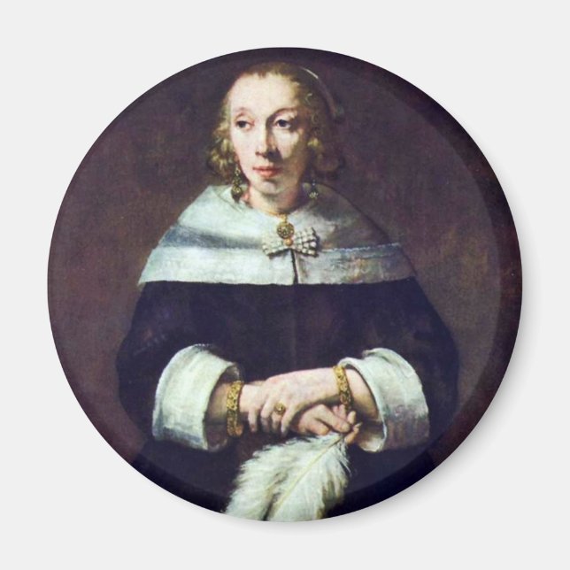 Íman Retrato De Uma Senhora Com Ventilador De Penas De  (Frente)