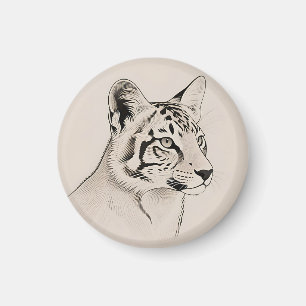 Íman Retrato Detalhado de Lince em Linha de Arte