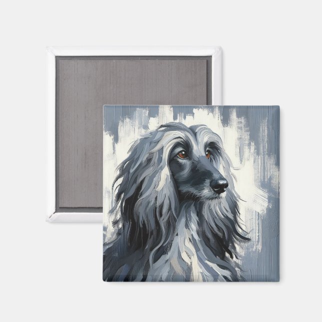 Íman Retrato do Afghan Hound Cinza (Front/Back)