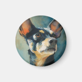 Íman Retrato em aquarela de chihuahua preto e marrom