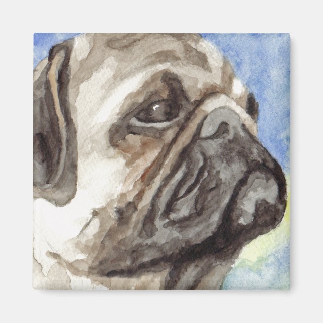 Íman Retrato em Aquarela de Pug (Frente)