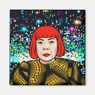 Íman Retrato em Meios-Tons de Yayoi Kusama em Pop Art