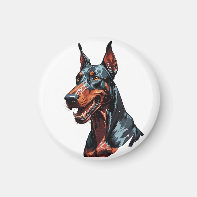 Íman Retrato Feroz de Doberman Presente de Cachorro Agr (Frente)