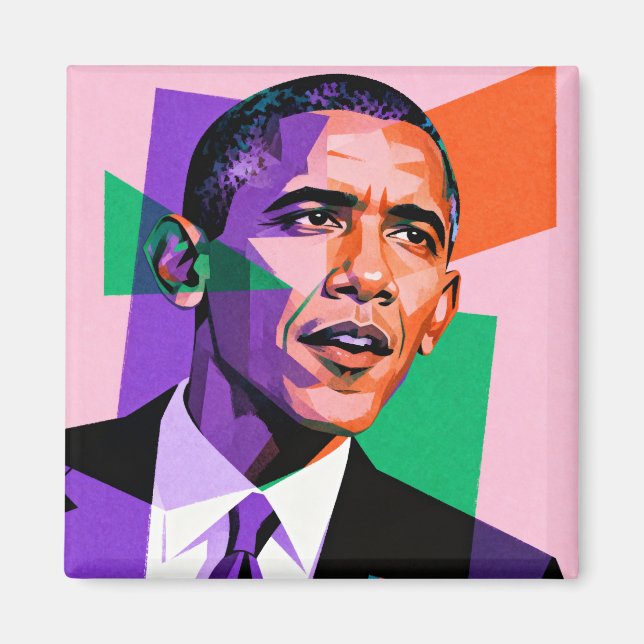 Íman Retrato Geométrico Moderno de Barack Obama (Frente)