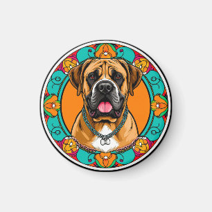 Íman Retrato Majestoso de Cachorro em Mandala Floral Vi