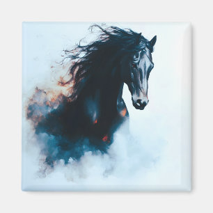 Íman Retrato Minimalista de Cavalo Preto de Corrida