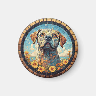 Íman Retrato Mosaico de Labrador em Moldura de Azulejo 