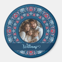 Retrato Personalizado Família Azul Festivo Mandala