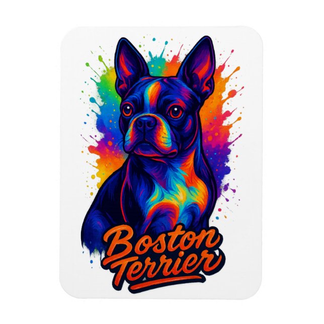 Íman Retrato Pop Art Colorido do Boston Terrier (Vertical)