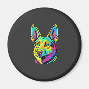 Íman Retrato Vetorial Colorido de Cachorro Neon