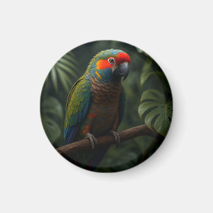 Íman Retrato Vibrante de Papagaio Tropical na Selva