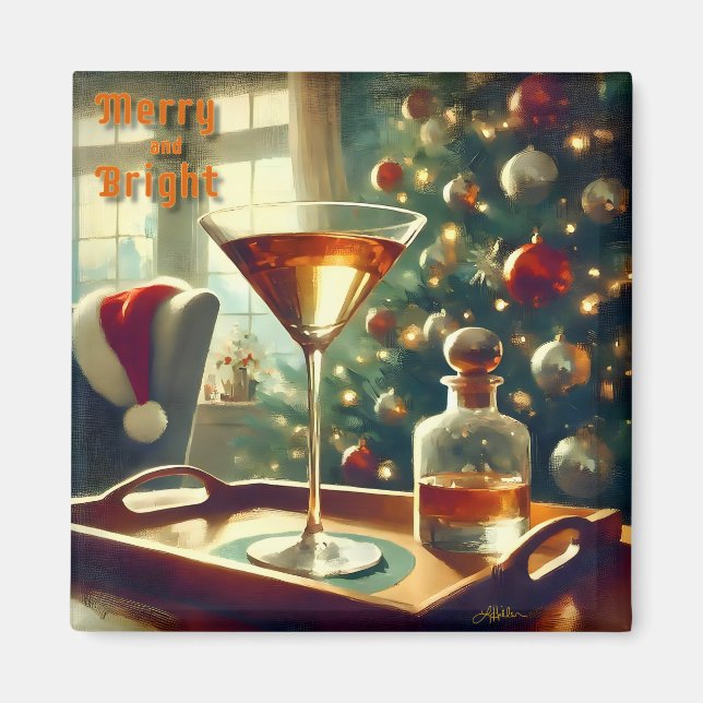 Íman Retro 50s Manhattan Martini Para Papai Noel (Frente)