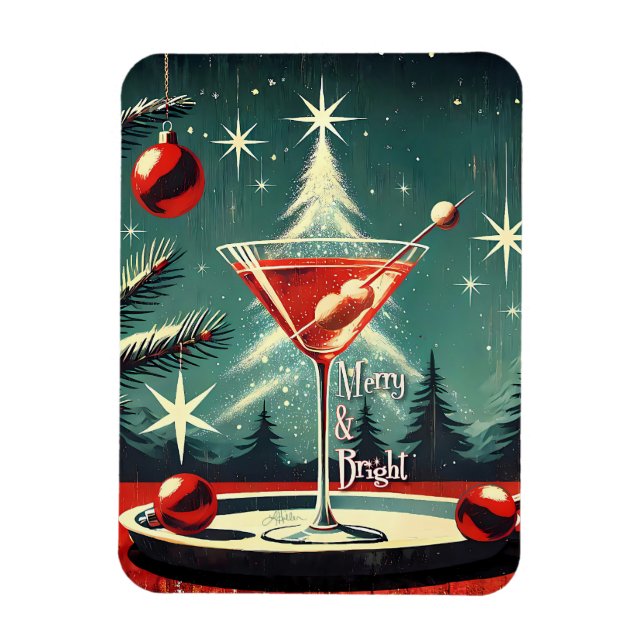 Íman Retro 50s Nevasca Árvore de Natal Martini (Vertical)