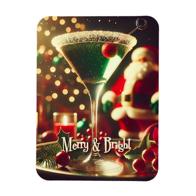Íman Retro 50s Santa Christmas Green Martini (Vertical)