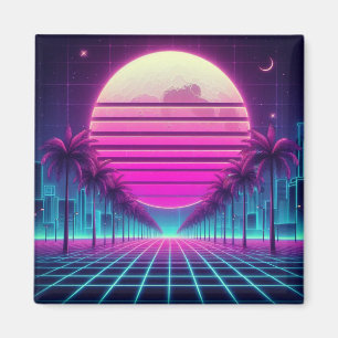 Íman retrô, 80 anos lua neon/palmas