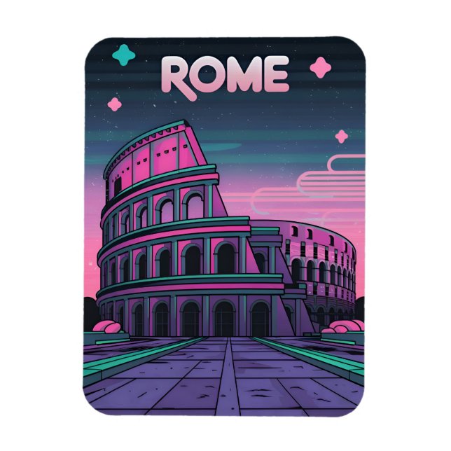 Íman Retro 80s Neon Synthwave Colosseum Roma (Vertical)