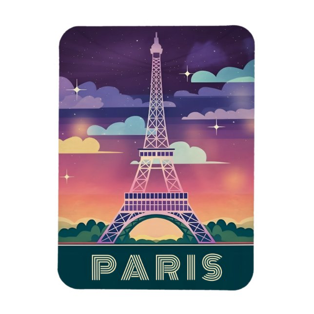Íman Retro 80s Neon Synthwave Eiffel Tower Paris França (Vertical)