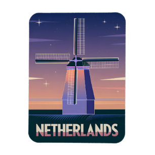 Íman Retro 80s Neon Vaporwave Países Baixos Windmill