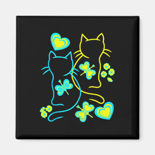 Íman Retro 80s Summer Cats Flowers de Coração Cat Kitte