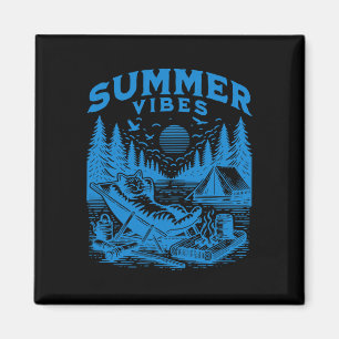 Íman Retro 90s Summer Vibes Cat Acampando Meme Gato Eng