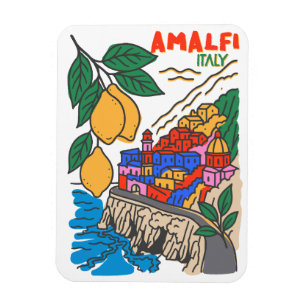 Íman Retro Amalfi Itália Arte Mediterrâneo Desenhado à