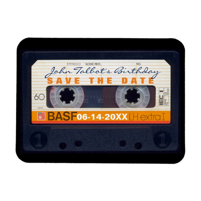 Íman Retro Audiotape 60º Imã salve a data de aniversári (Horizontal)