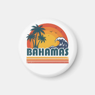 Íman Retro Bahamas Praia Verão Pôr do Sol 70s Palmeira