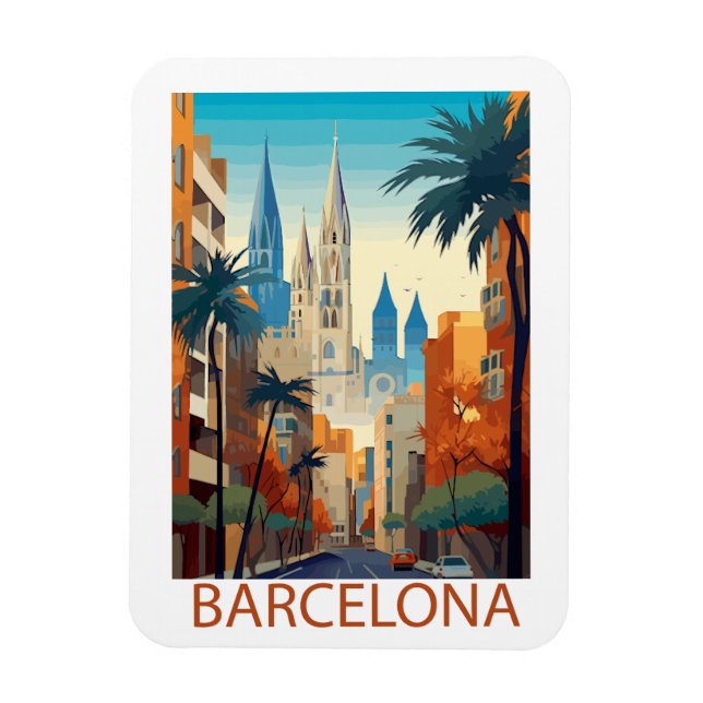 Íman Retro Barcelona Vintage Travel Illustration (Vertical)