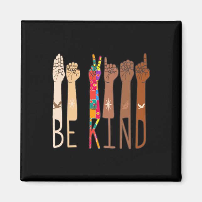 Íman Retro Be Kind Sinal Language ASL Quebra-cabeça Aut (Frente)