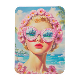 Íman Retro Beach Girl com óculos de sol florais