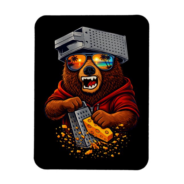 Íman Retro Bear With Cheese Grater Hat and Sunglasses (Vertical)
