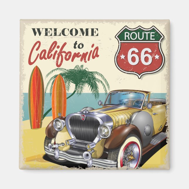 Íman Retro "Bem-vindo à Califórnia" Route 66 poster, (Frente)