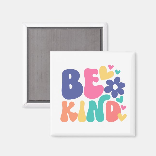 Íman Retro Boho Be Kind  – Colorful Groovy Flower Heart (Front/Back)