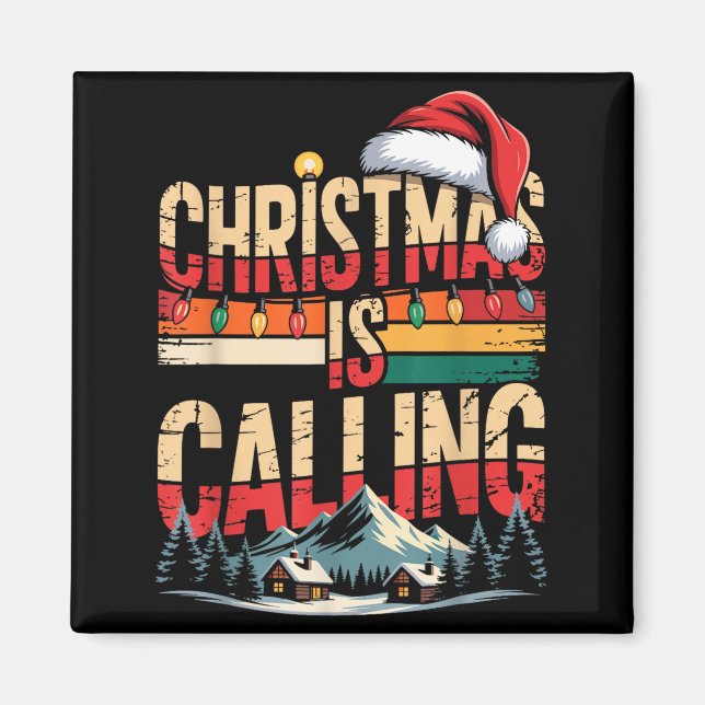 Íman Retro Cabin Snowy Christmas Calling Lights Holiday (Frente)